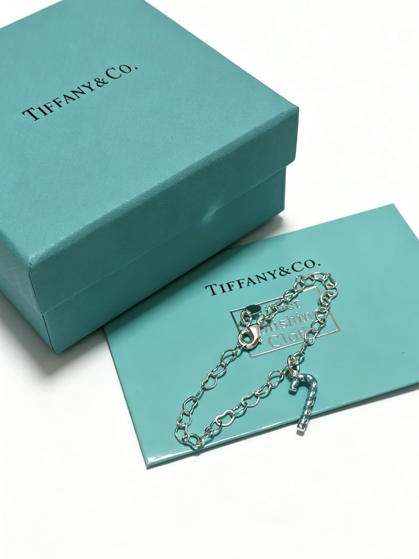 Tiffany & Co. Silver Blue Enamel Candy Cane Charm Bracelet